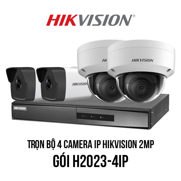 Trọn bộ 4 camera IP Hikvision 2MP giá rẻ ( Trắng - Đen, 2MP (1920x1080) )