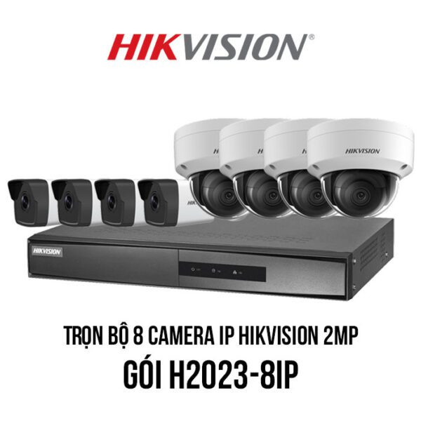 Trọn bộ 8 camera IP Hikvision 2MP giá rẻ ( Trắng - Đen, 2MP (1920x1080) )